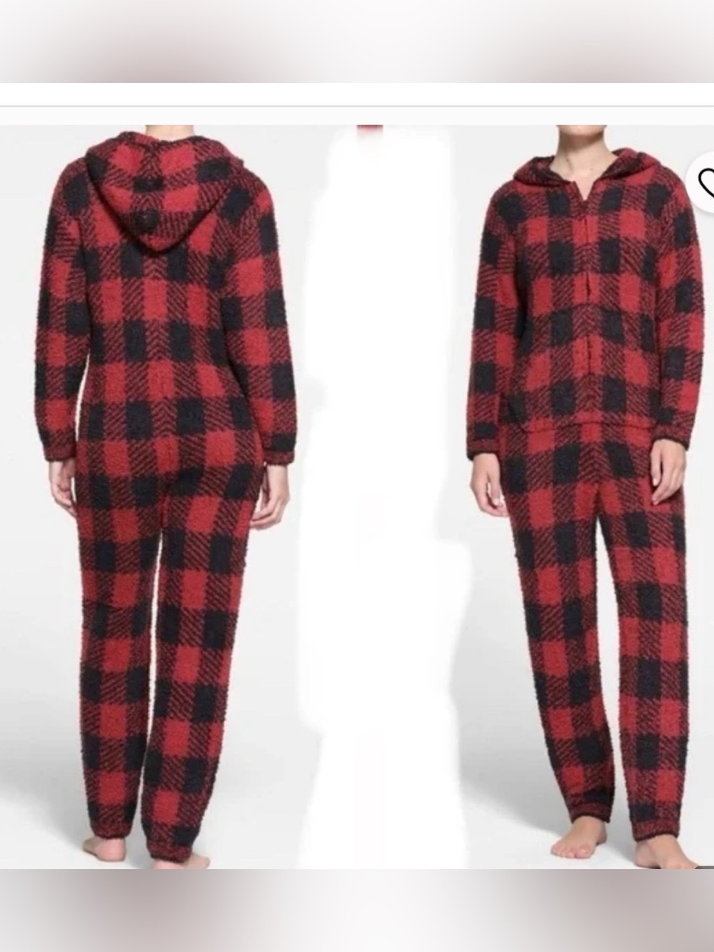 SKIMS Red and Black Buffalo Check Plush Onesie